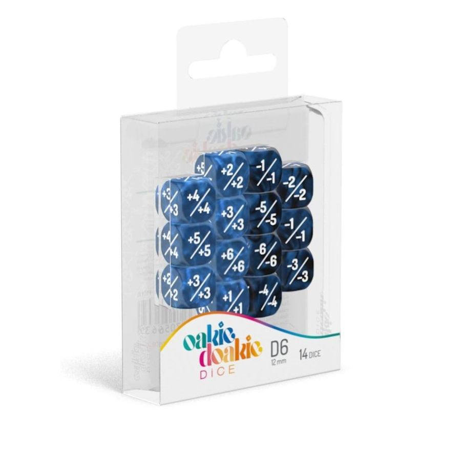 OAKIE DOAKIE DICE: D6 12MM MARBLE/GEMIDICE POSITIVE AND NEGATIVE DICE SET - BLUE (14CT)