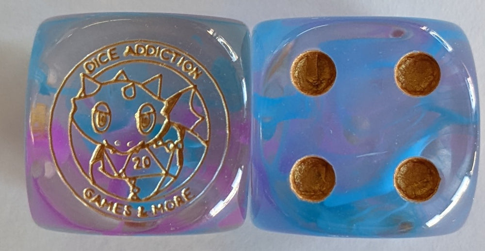 Tank's Hoard: Tank's Ethereal Blue & Pink Dice With Gold Pips