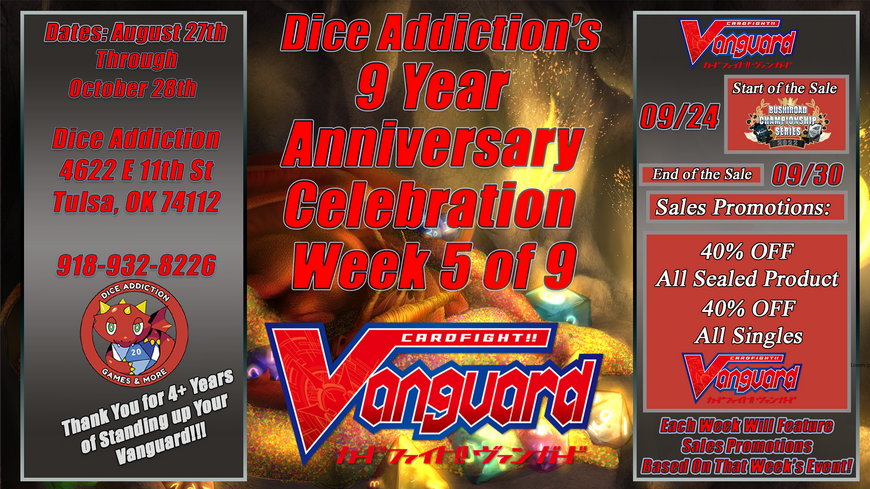Cardfight!! Vanguard: Week 5 Dice Addiction's 9th Anniversary Celebration Event Starts Tomorrow!