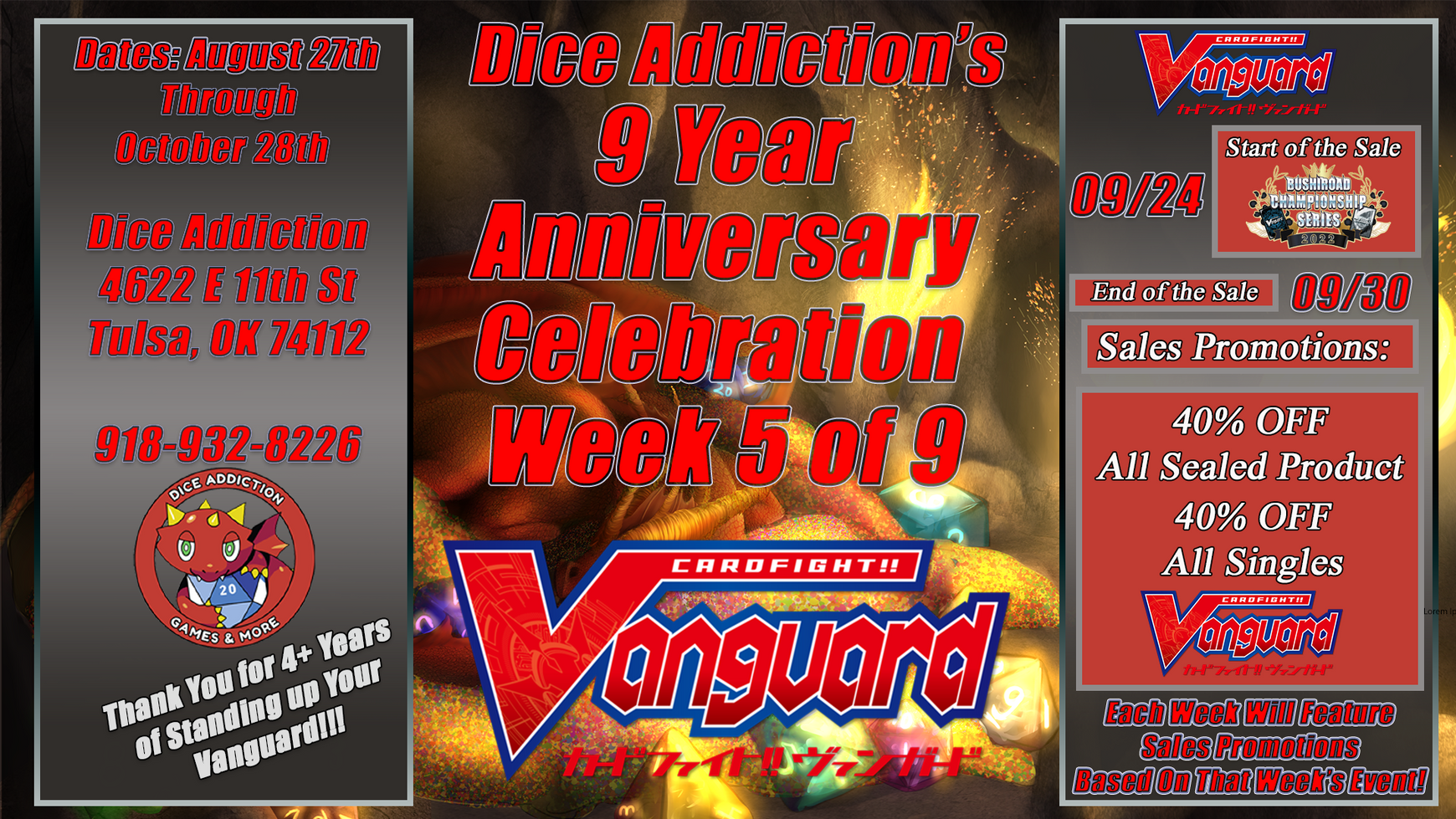 Cardfight!! Vanguard: Week 5 Dice Addiction's 9th Anniversary Celebration Event Starts Tomorrow!