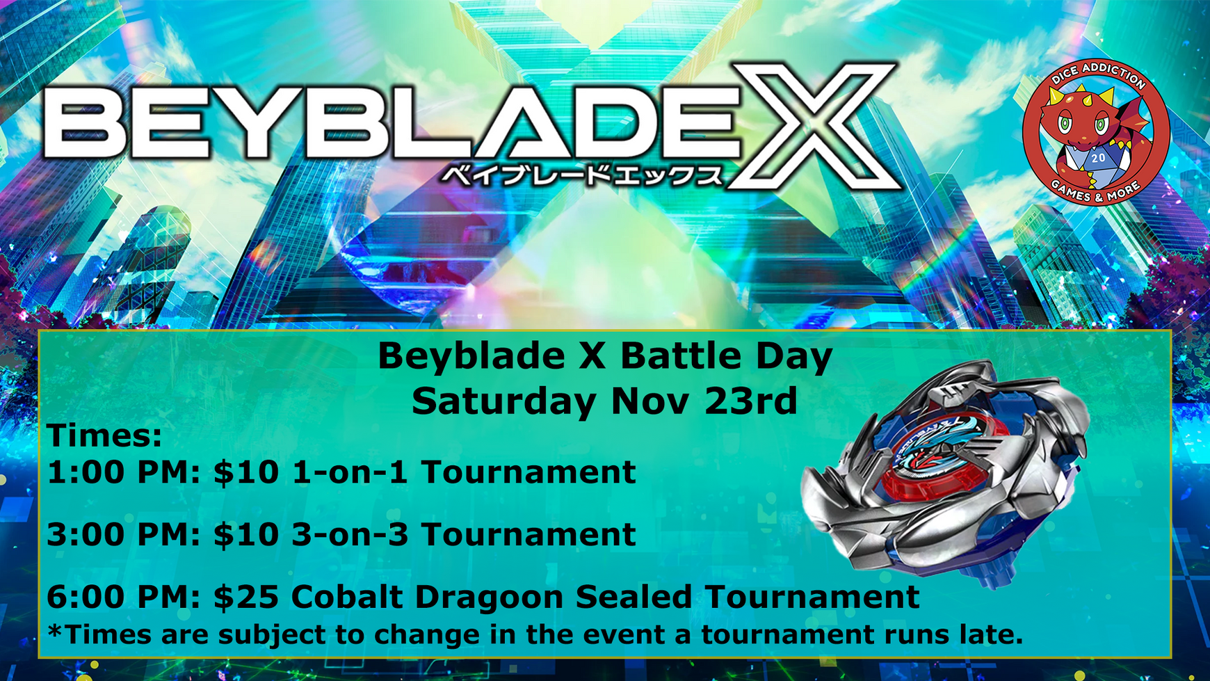 Beyblade X Battle Day at Dice Addiction!