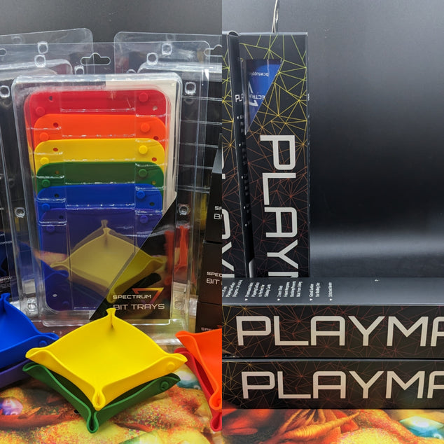 BCW Board Game Bit Boxes, Trays, and Spectrum Stitched Playmats @ Dice Addiction!