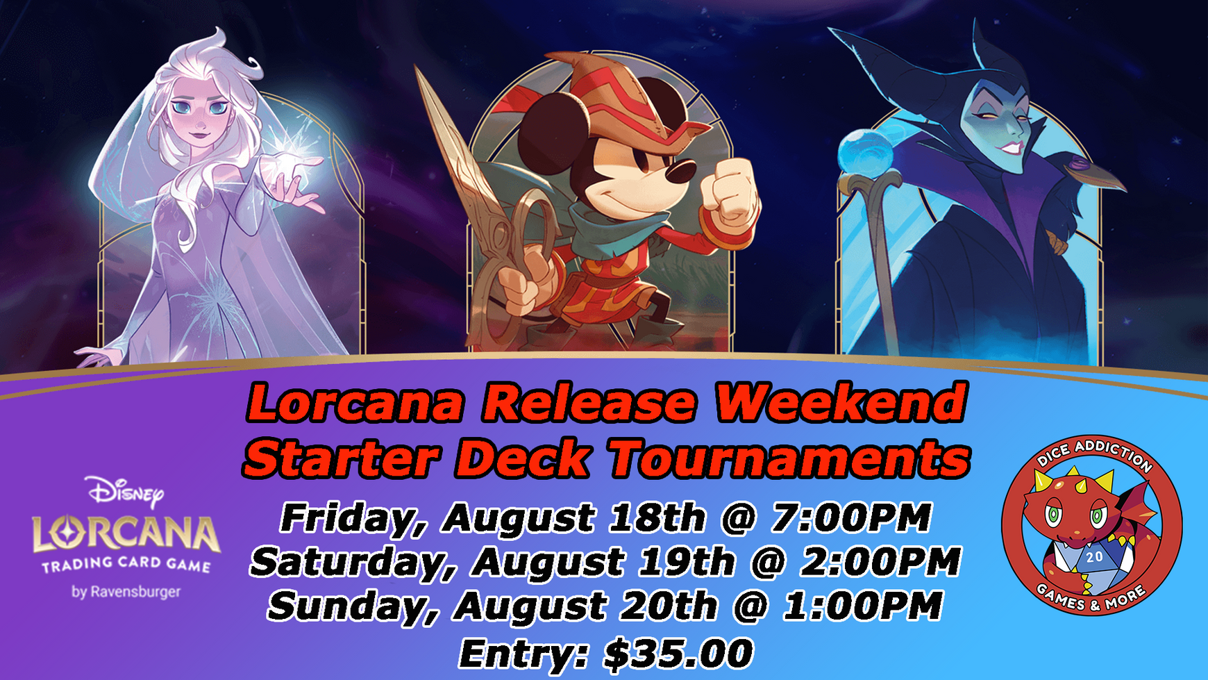 Lorcana Release Weekend Starter Deck Tournament hosted by Dice Addiction