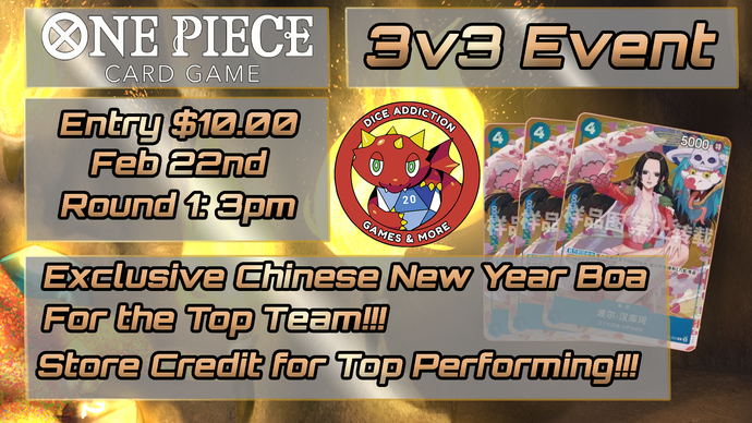 Grab your crew and sail down to Dice Addiction for a unique 3v3 One Piece Tournament