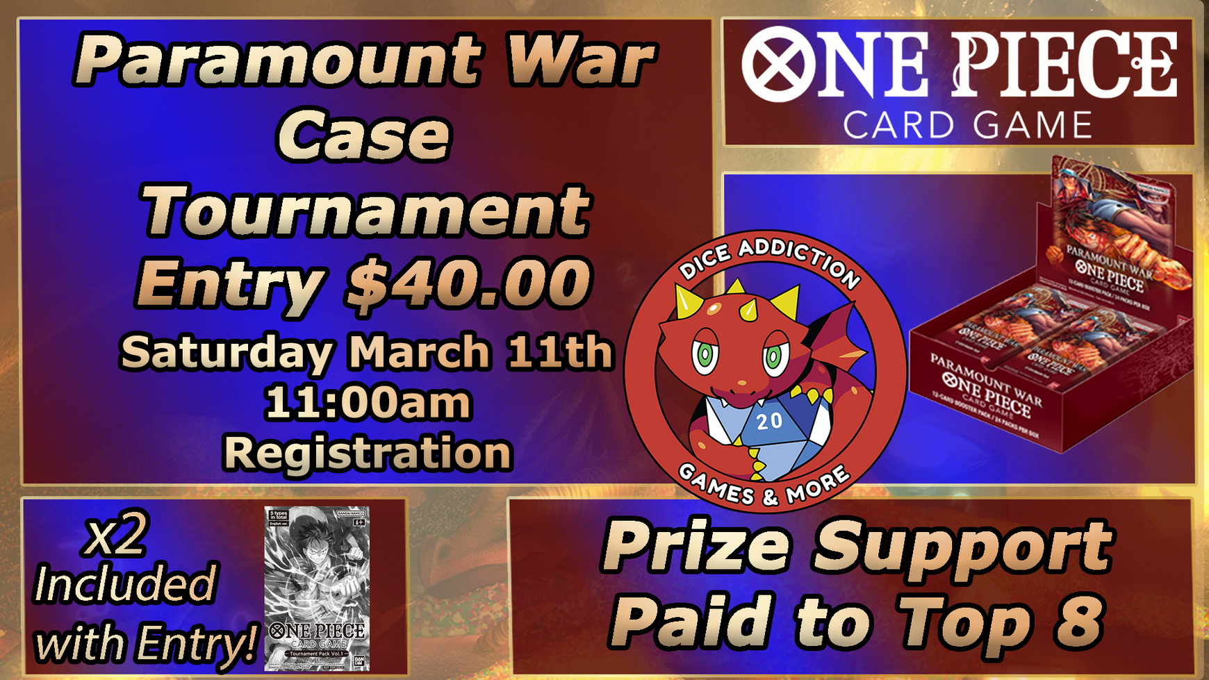 One Piece: Paramount War Case Tournament THIS SATURDAY March 11th @ Dice Addiction!