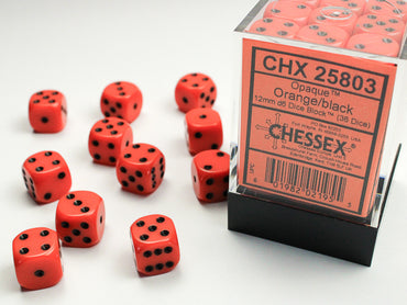 Opaque Orange/black 12mm d6 Dice Block (36 dice)