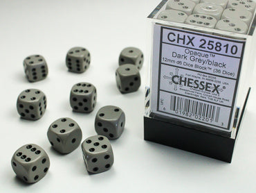 Opaque Dark Grey/black 12mm d6 Dice Block (36 dice)