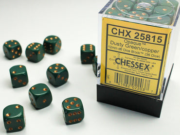 Opaque Dusty Green/copper 12mm d6 Dice Block (36 dice)