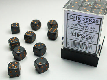 Opaque Dark Grey/copper 12mm d6 Dice Block (36 dice)