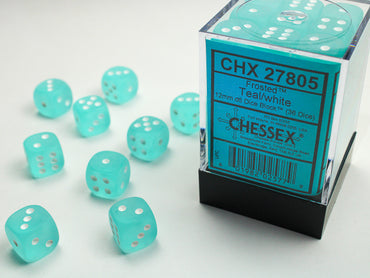 Frosted Teal/white 12mm d6 Dice Block (36 dice)