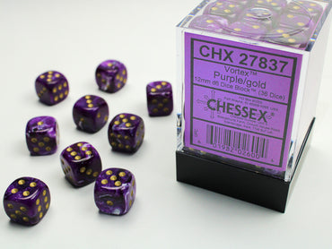 Vortex Purple/gold 12mm d6 Dice Block (36 dice)