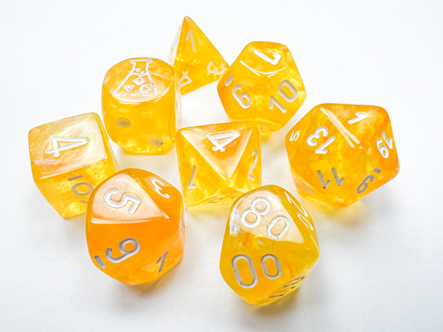 Borealis® Polyhedral Canary/white Luminary™ 7-Die Set (with bonus die)