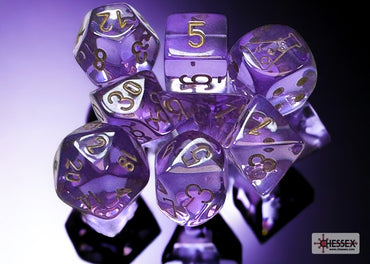 Lab Dice: Translucent Lavender/gold Polyhedral 7-Dice Set (with bonus die)