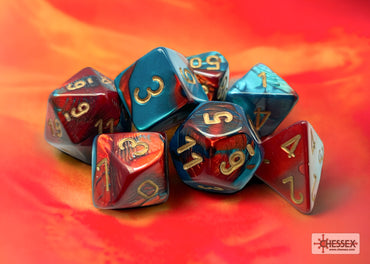 Gemini Red-Teal/gold Polyhedral 7-Dice Set