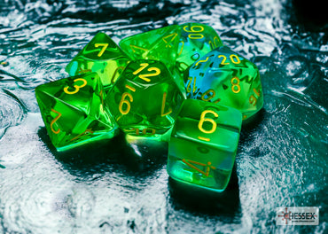 Gemini Translucent Green-Teal/yellow Polyhedral 7-Dice Set