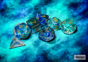 Nebula® Polyhedral Oceanic™/gold Luminary™ 7-Die Set