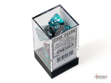 Gemini Steel-Teal/white Polyhedral 7-Dice Set