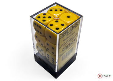 Opaque Yellow/black 16mm d6 Dice Block (12 dice)