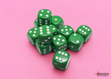 Opaque Green/white 16mm d6 Dice Block (12 dice)