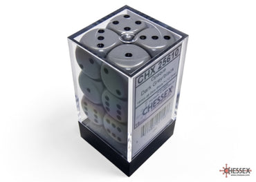 Opaque Grey/black 16mm d6 Dice Block (12 dice)