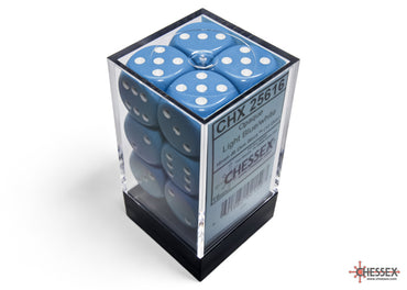 Opaque Light Blue/white 16mm d6 Dice Block (12 dice)