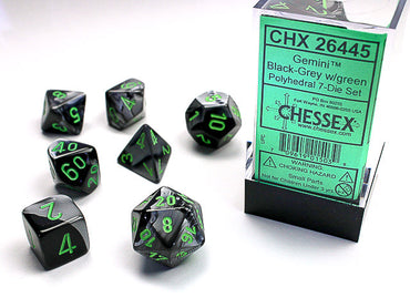 7CT Chessex Gemini Polyhedral 7-Die Set, Black-Grey/Green