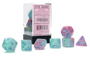 Gemini Gel Green-Pink/blue Luminary Polyhedral 7-Die Set