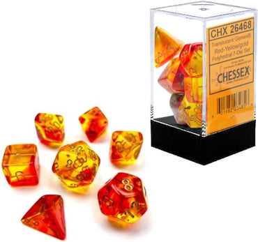 Gemini Translucent Red-Yellow/gold Polyhedral 7-Die Set