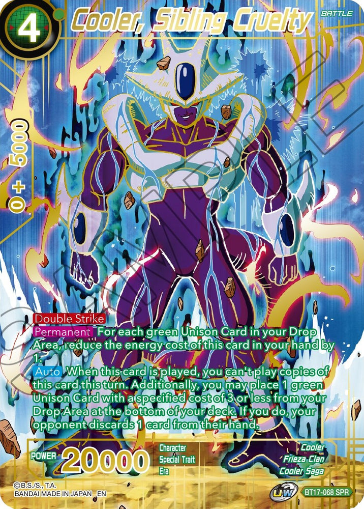 dragon ball super card game bt17 Cooler, Sibling Cruelty (SPR) (BT17-068) [Ultimate Squad]