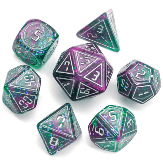 Cybernated Pink & Green RPG DICE SET