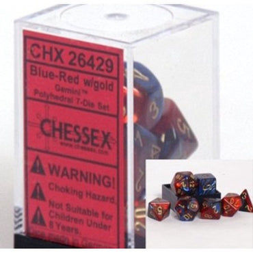 Chessex Gemini Polyhedral 7-Die Set, Blue-Red/Gold