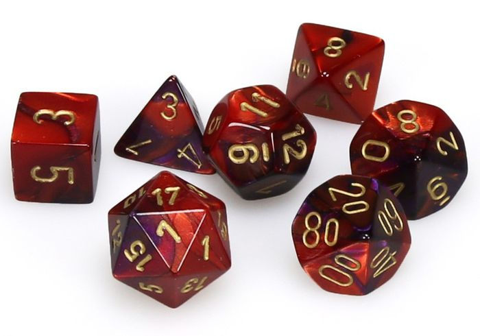 Chessex Gemini Mini Polyhedral 7-Die Set, Purple-Red/Gold
