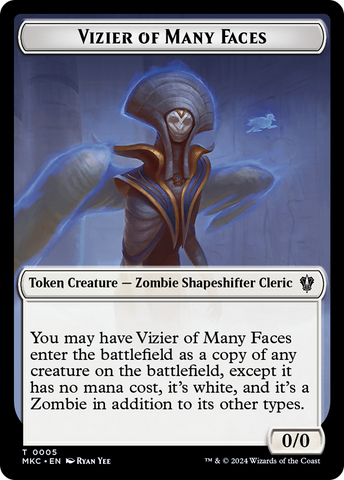 Vizier of Many Faces // Zombie Double-Sided Token [Murders at Karlov Manor Commander Tokens]