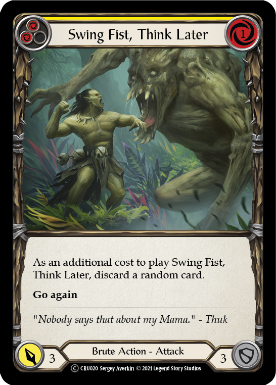 Swing Fist, Think Later (Yellow) (Rainbow Foil) [U-CRU020-RF] Unlimited Rainbow Foil