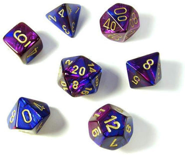 7CT Chessex GeminiT Polyhedral 7-Die Set, Blue/Purple/Gold