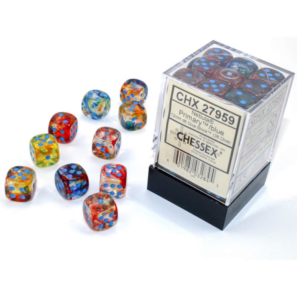 Chessex CHX 27959 Nebula: Primary/Blue 12mm D6 Dice Block (36 Dice)