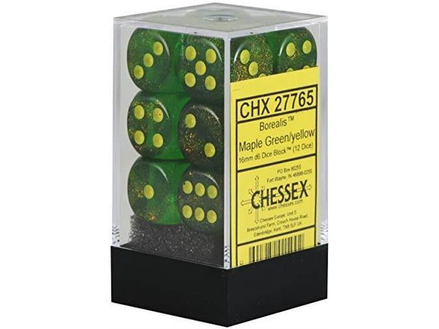 Borealis® 16mm d6 Maple Green/yellow Dice Block™ (12 dice)