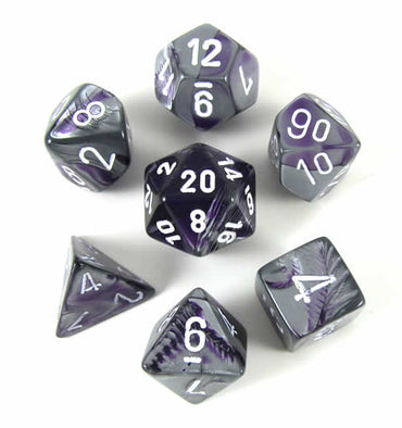 Gemini Purple-Steel/white Polyhedral 7-Dice Set