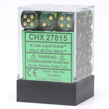 Chessex CHX 27815 Scarab: Jade/Gold 12mm D6 Dice Block (36 Dice)