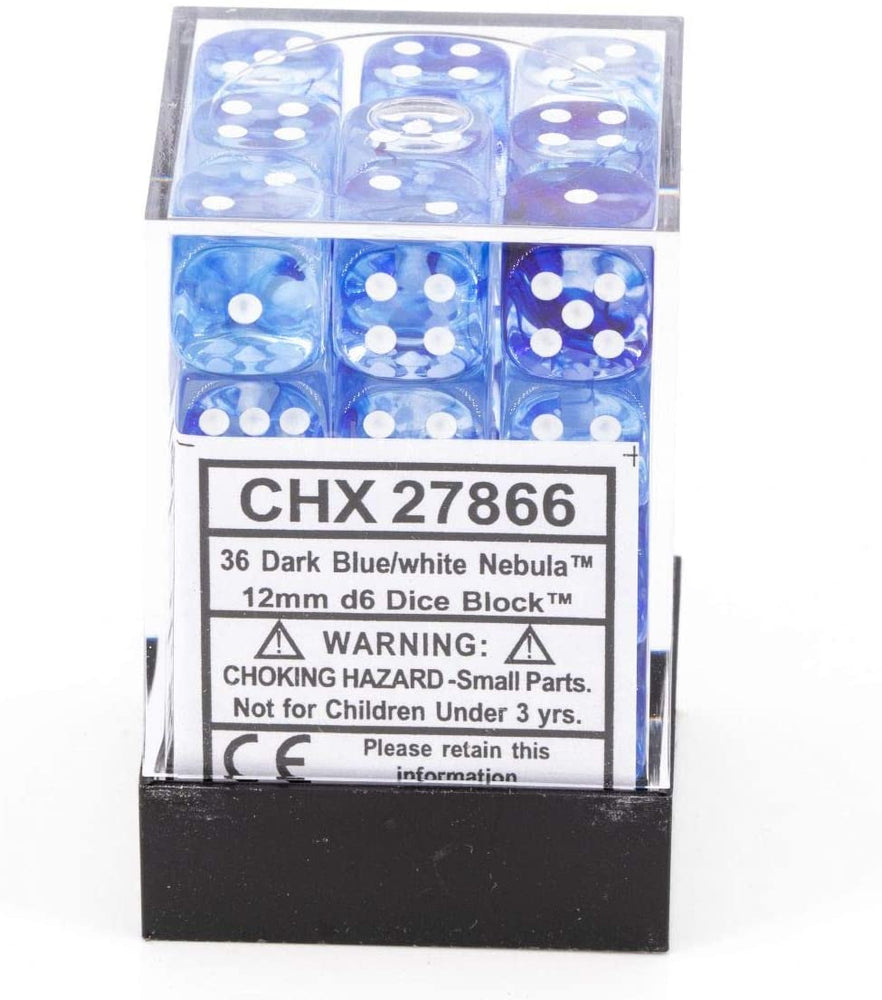 Nebula: Dark Blue/White 12mm D6 Dice Block (36 Dice)