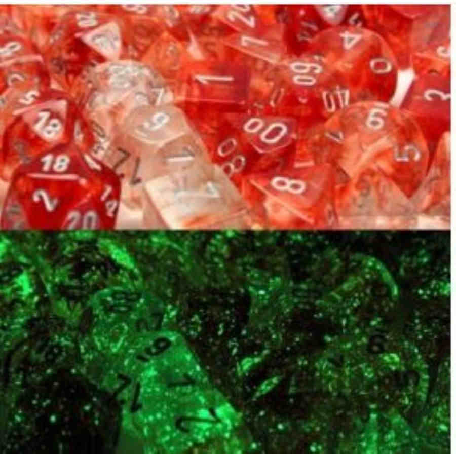 7CT LAB DICE NEBULA POLY SET, RED/SILVER