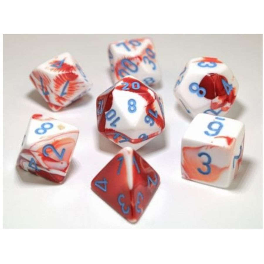 7CT LAB DICE GEMINI POLY SET, RED AND WHITE / BLUE