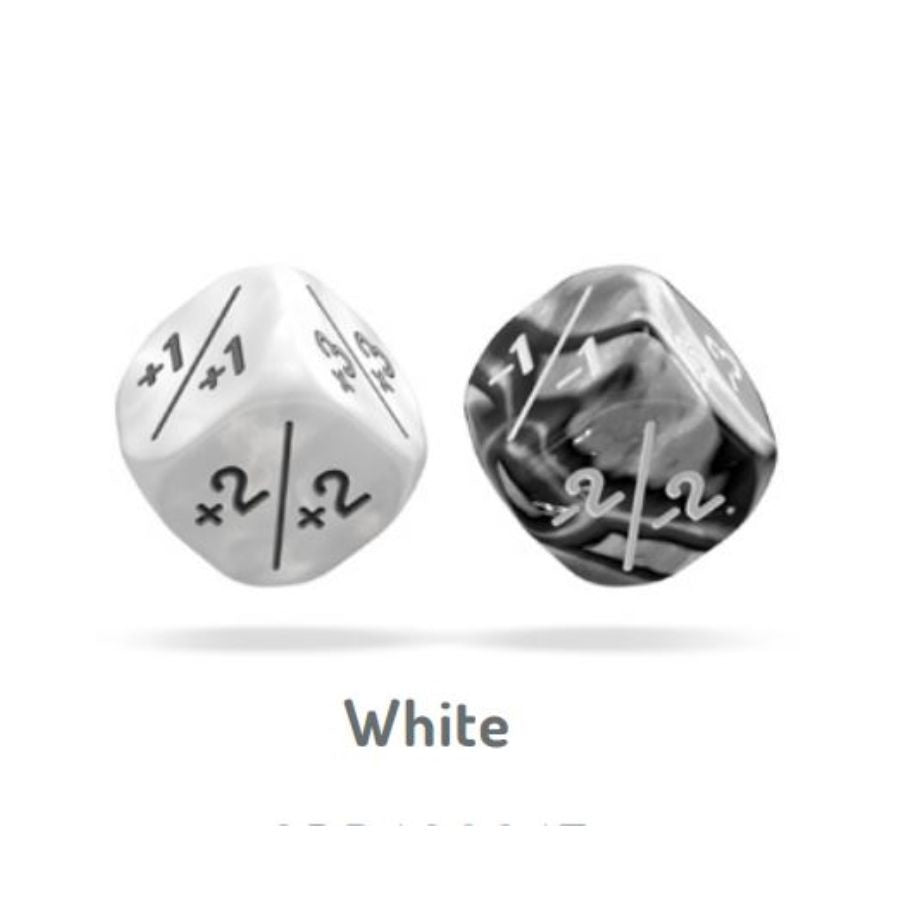 OAKIE DOAKIE DICE: D6 12MM MARBLE/GEMIDICE POSITIVE AND NEGATIVE DICE SET - WHITE (14CT)