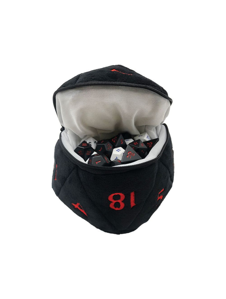 Dice Bag D20 Plush Black and Red Dungeons and Dragons