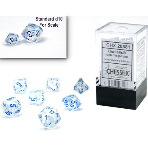 Chessex CHX 20581 Borealis: Icicle/Light Blue Mini-Polyhedral 7-Dice Set