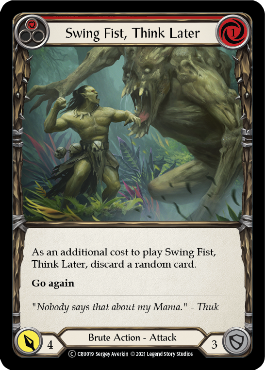 Swing Fist, Think Later (Red) (Rainbow Foil) [U-CRU019-RF] Unlimited Rainbow Foil