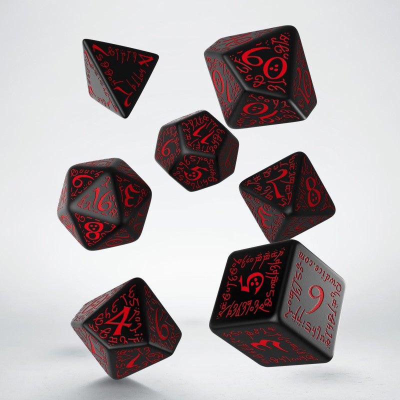 Dice Set: Elvish Black & red Dice Set (7)