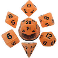Mini Polyhedral Dice set Orange with black numbers
