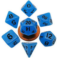 Mini Polyhedral Dice set Blue with Black numbers