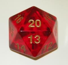 55mm Jumbo d20 Translucent Red w/gold